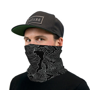 Black Topographical Wave Neck Gaiter Face Mask