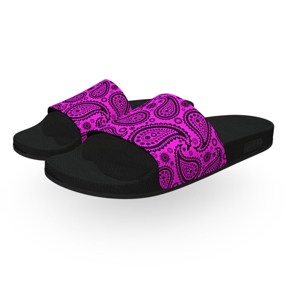 Hot Pink and Black Bandana Slide Sandals