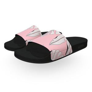 Pink Tropical Leaves Slide Sandals