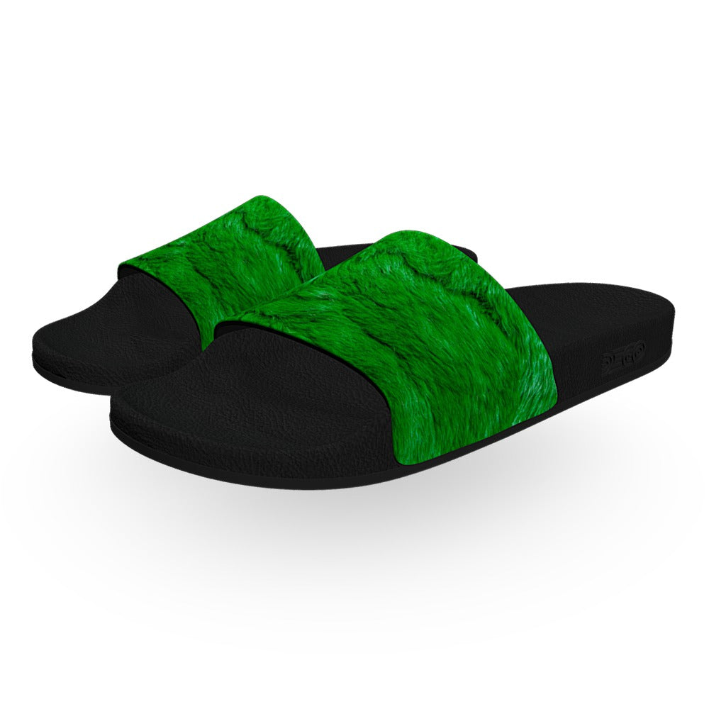 Green Shag Fur Slide Sandals