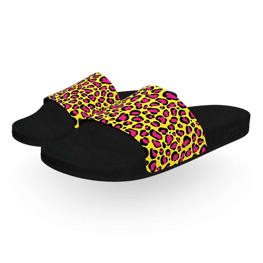 Yellow and Pink Leopard Print Slide Sandals