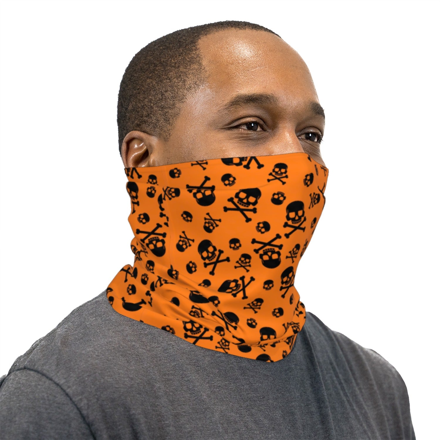 Skulls Orange and Black Neck Gaiter Face Mask