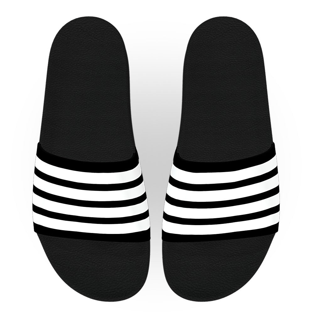 White on Black Stripe Slide Sandals