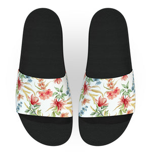 White Red Blue Watercolor Flowers Slide Sandals