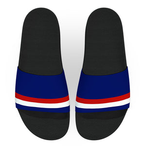 Red white and store blue gucci slides