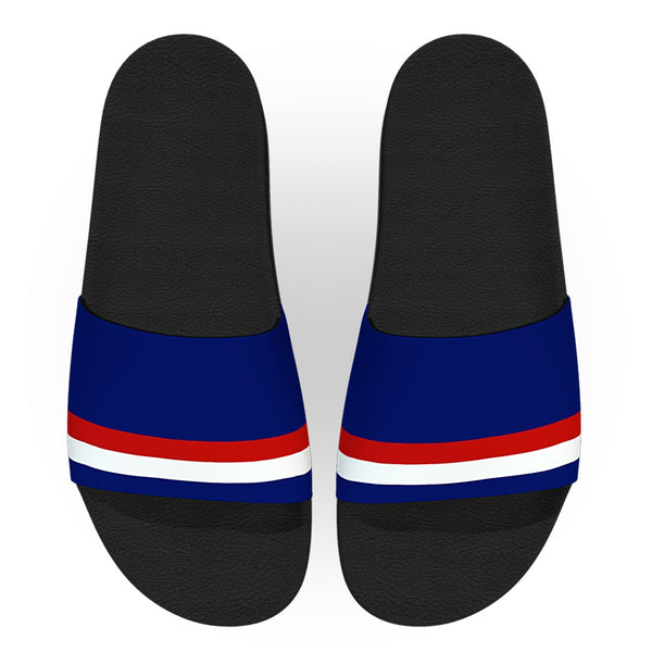 Red White and Blue Track Stripe Slide Sandals Deco Slides