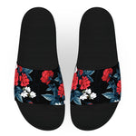 Black Red and White Flowers Slide Sandals