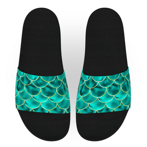 Emerald and Gold Fish Scales Slide Sandals
