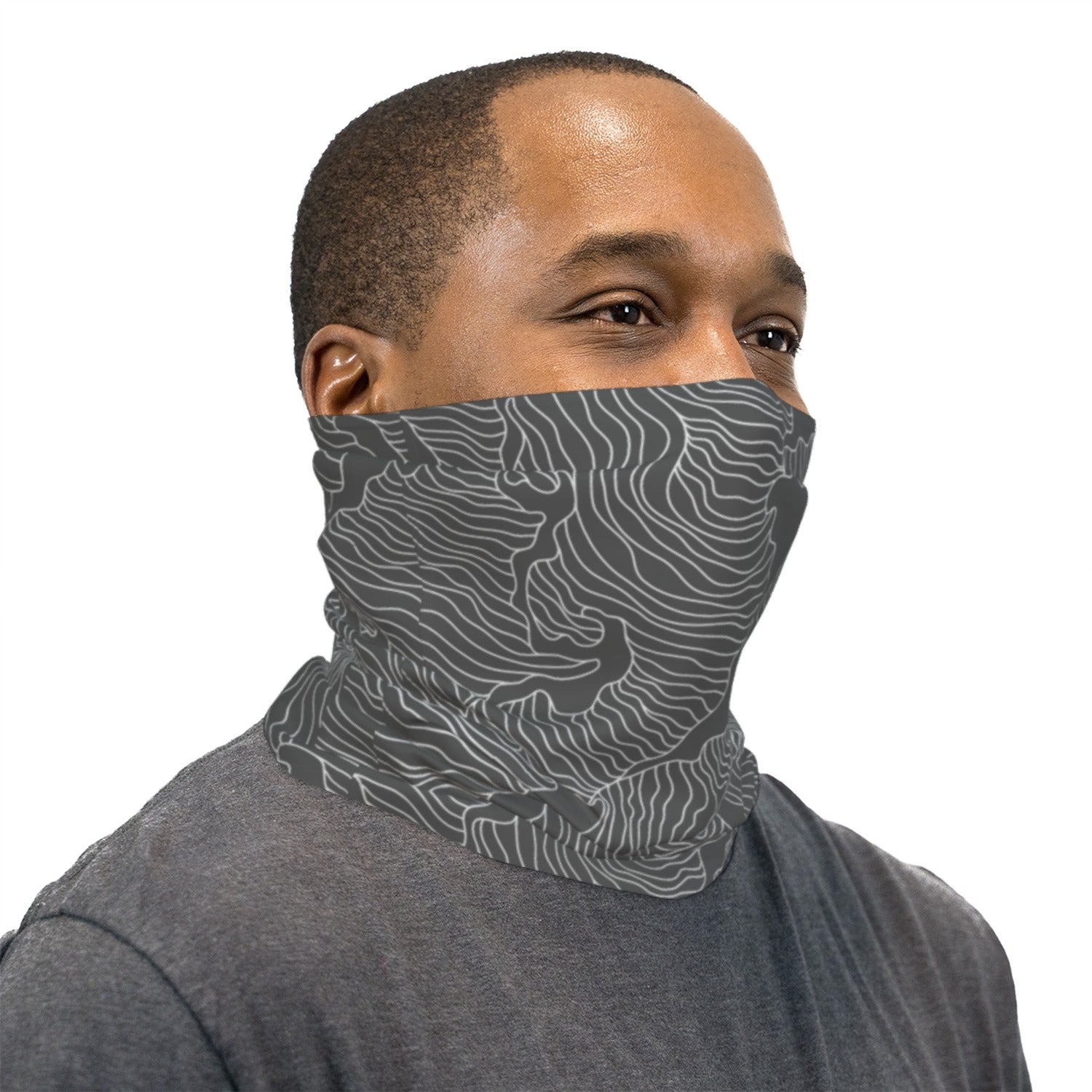Gray Topographical Wave Neck Gaiter Face Mask