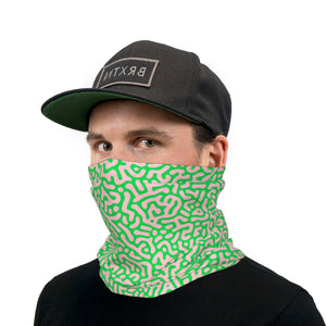 Salmon Pink and Green Squiggles Neck Gaiter Face Mask