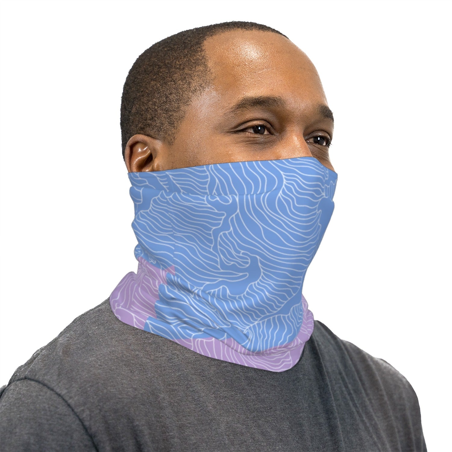 Light Blue And Pink Topographical Wave Neck Gaiter Face Mask