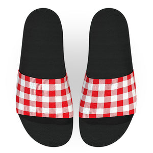 Red and White Checkered Slide Sandals