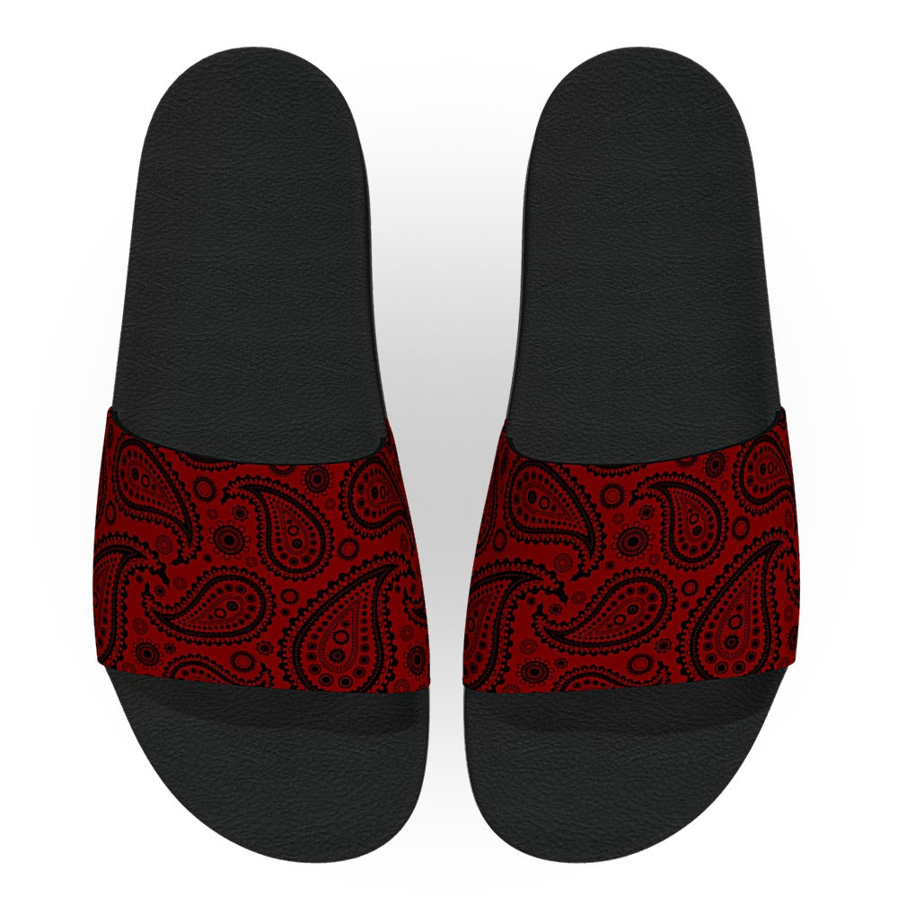 Dark Red and Black Bandana Slide Sandals