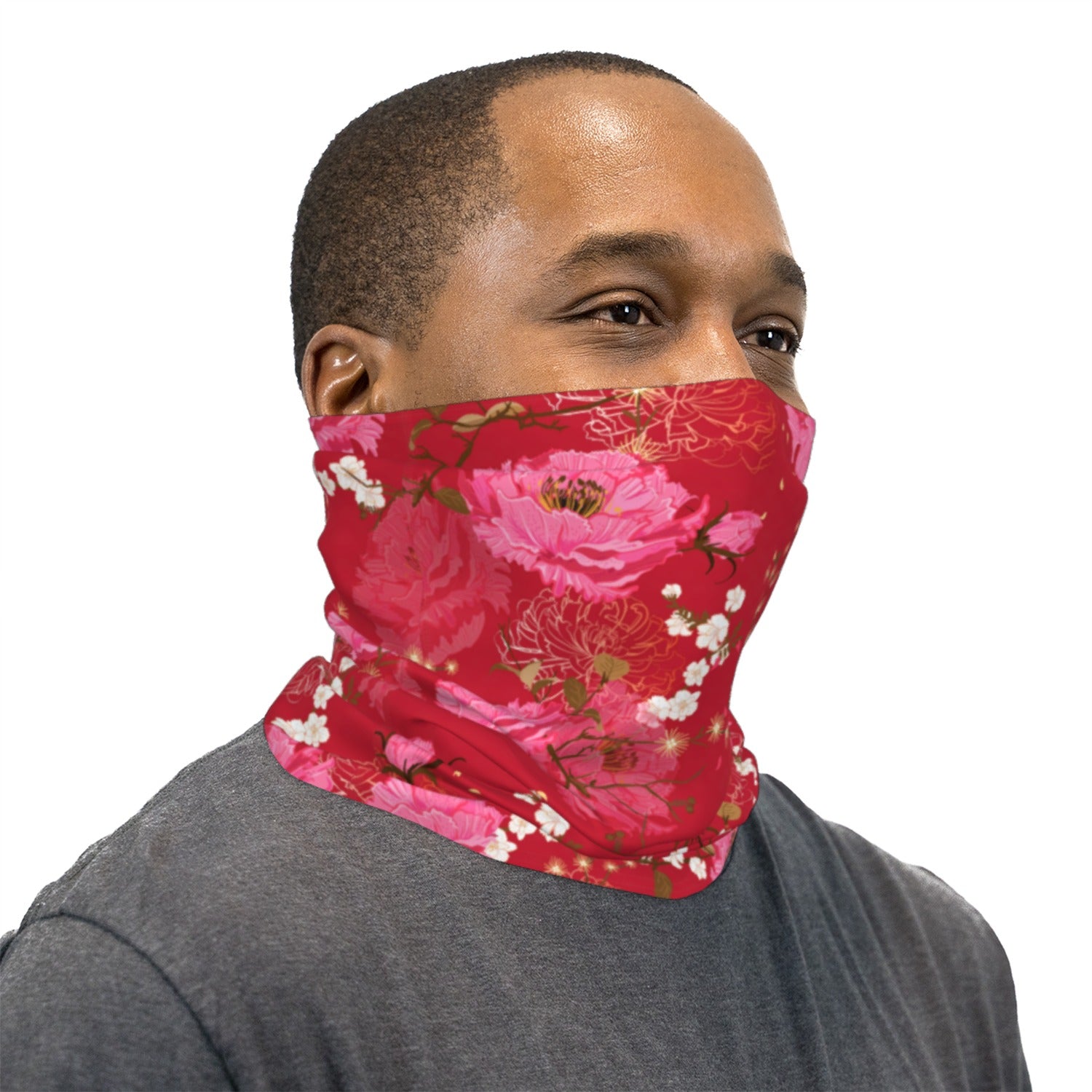 Red And Pink Japanese Flowers Neck Gaiter Face Mask