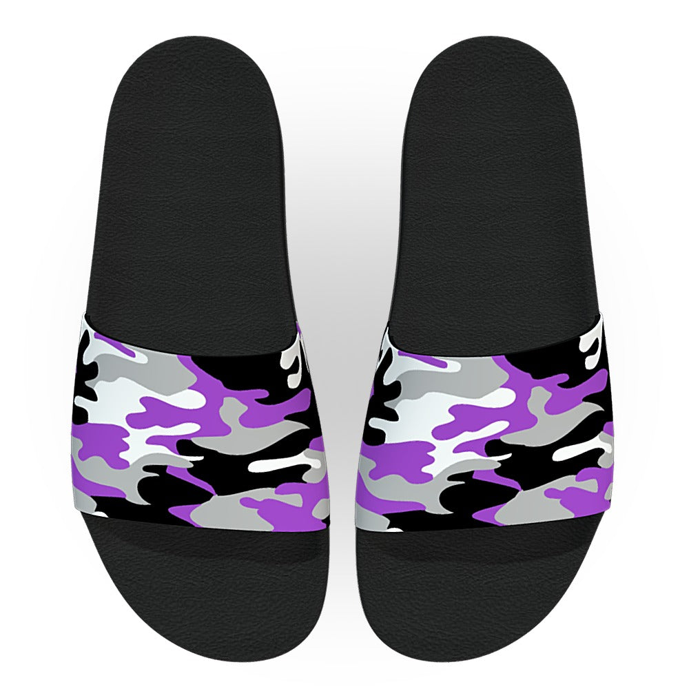 Purple White and Black Woodland Camouflage Slide Sandals