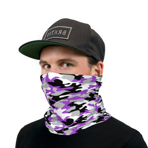 Purple Black and White Camouflage Neck Gaiter Face Mask