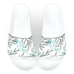 White and Green Tropical Leaves Slide Sandals