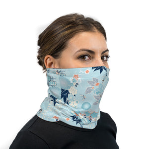 Blue and White Japanese Cranes Neck Gaiter Face Mask