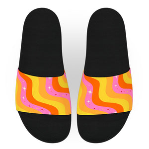 Retro Pink, Yellow, and Orange Slide Sandals