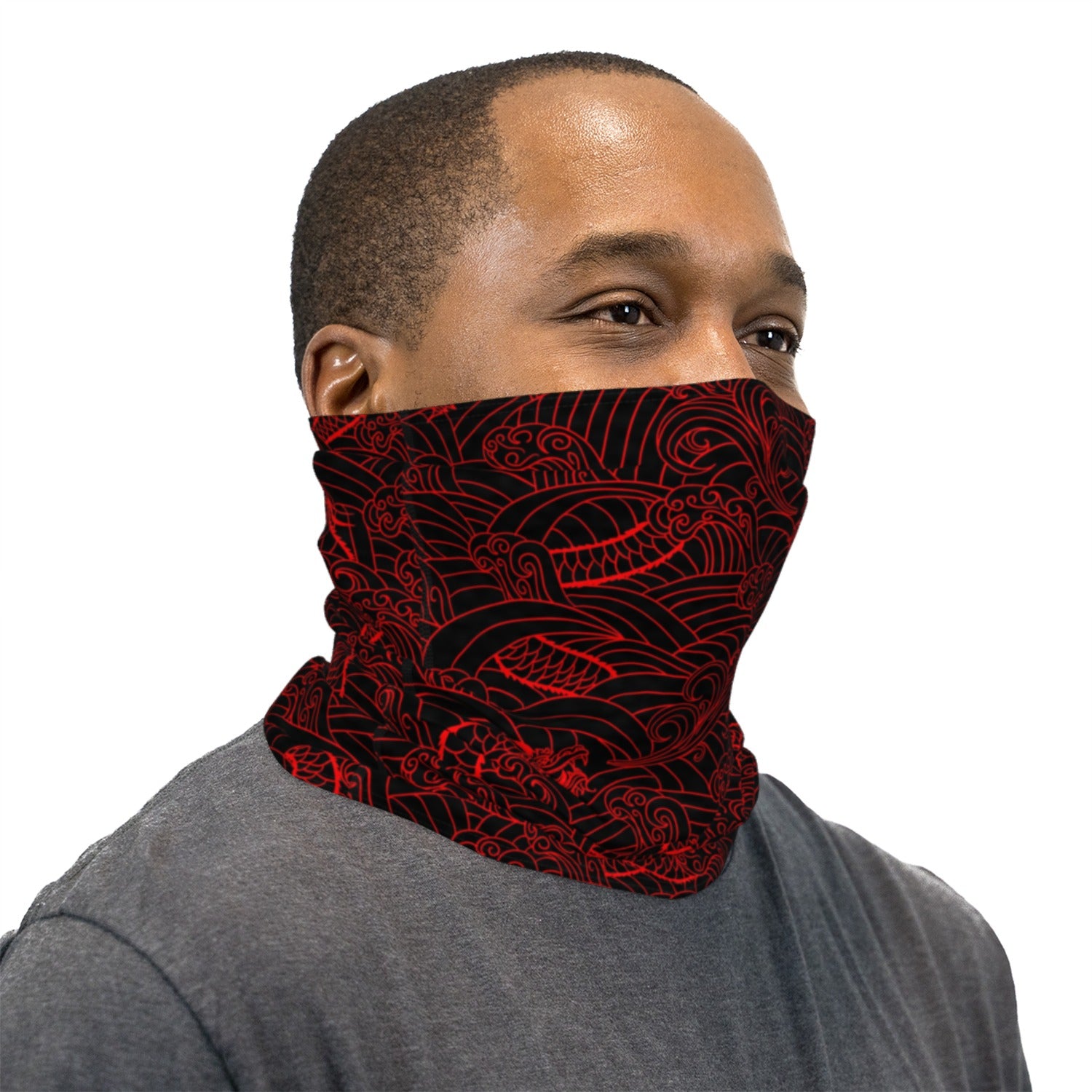 Black And Red Japanese Dragon Neck Gaiter Face Mask