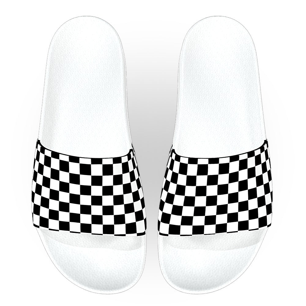 Black and White Checkered Slide Sandals
