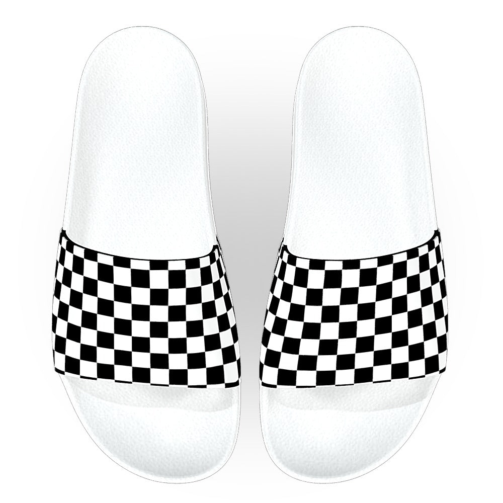 Black and White Checkered Slide Sandals Deco Slides