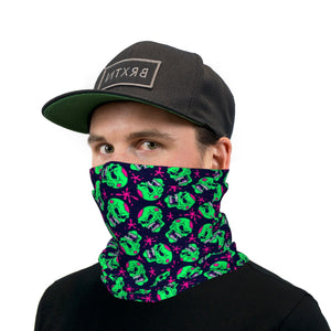 Green and Pink Zombie Skulls Neck Gaiter Face Mask