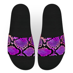 Neon Purple Snake Print Slide Sandals