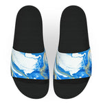 Blue and Gold Marble Drip Slide Sandals