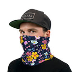 Yellow Pink Blue And Black Flowers Neck Gaiter Face Mask