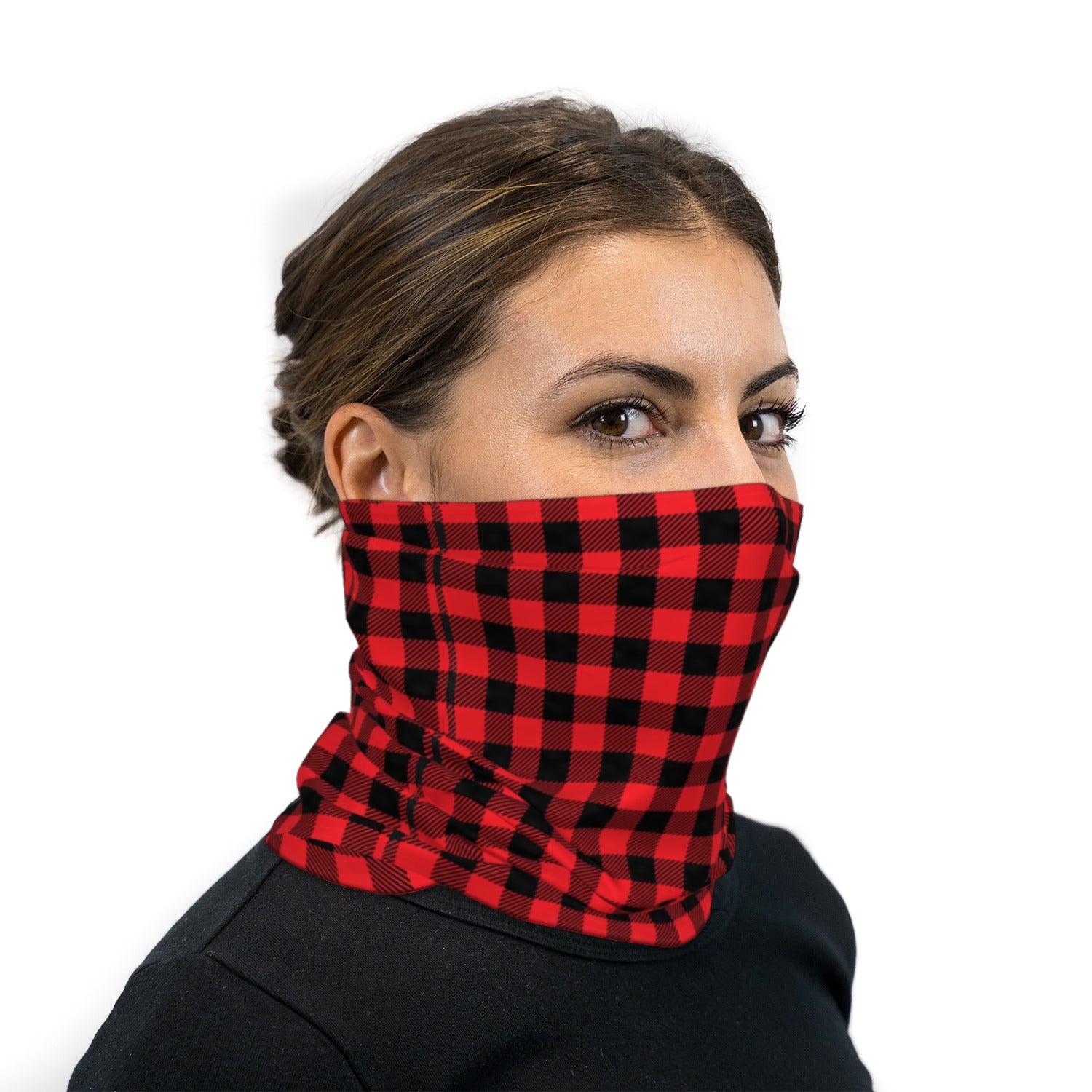 Red Gaiter Mask Red And Black Plaid Neck Gaiter Face Mask & Deco Slides