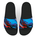 Abstract Blue and Red Paint Slide Sandals