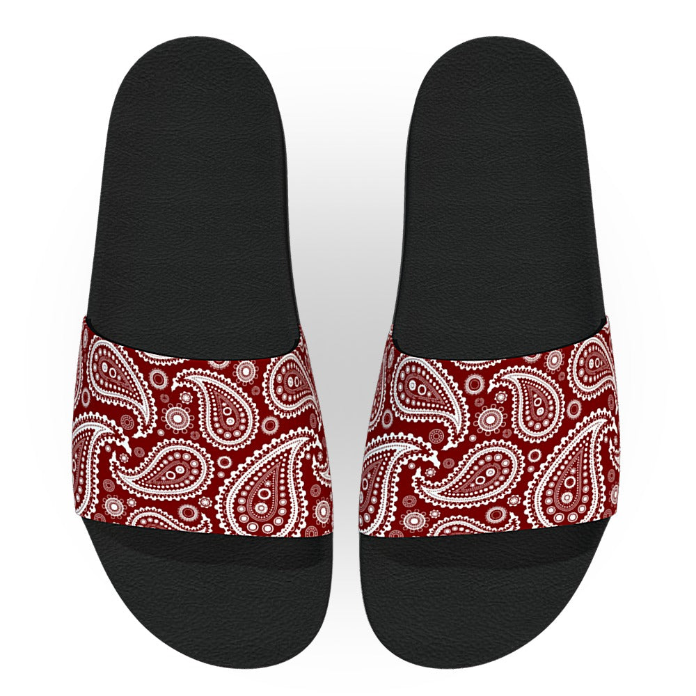Dark Red and White Bandana Slide Sandals