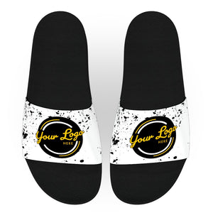Black on White Splatter Background Team Slide Sandals