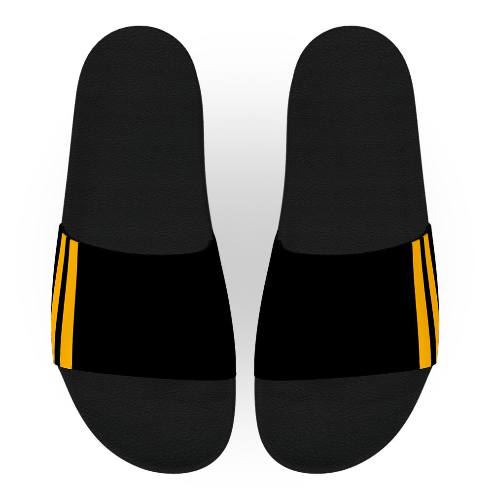 Yellow on Black Asphalt Track Stripe Slide Sandals