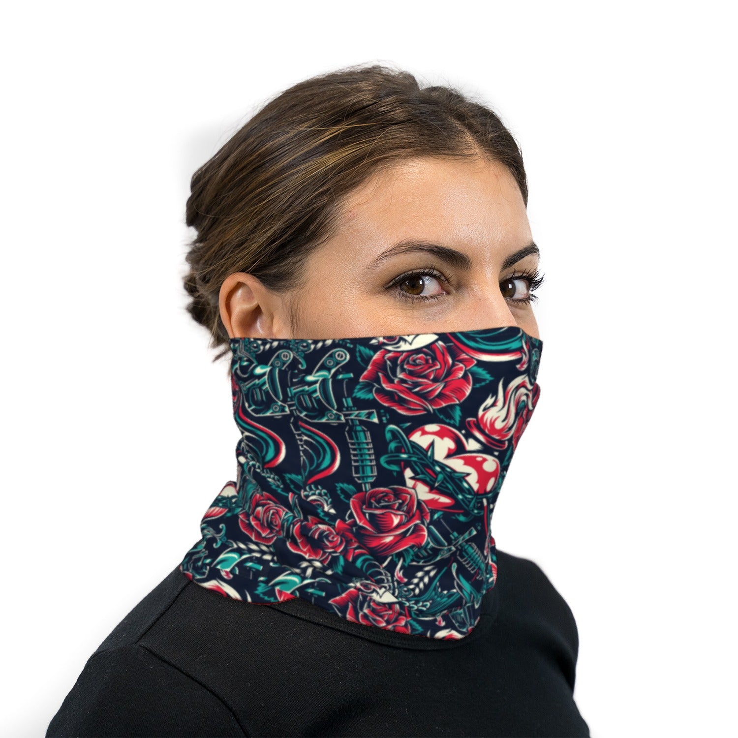 American Traditional Birds and Roses Neck Gaiter Face Mask