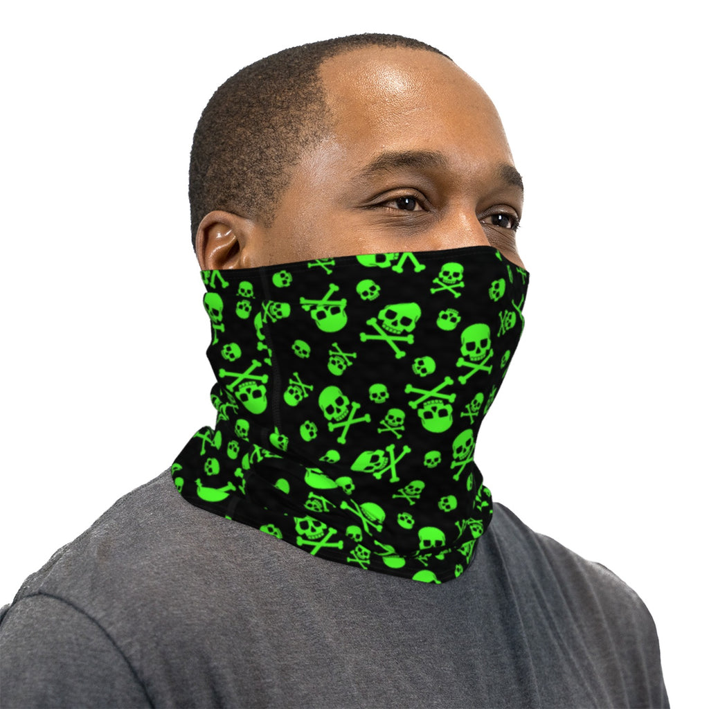 Skulls Black and Slime Green Neck Gaiter Face Mask