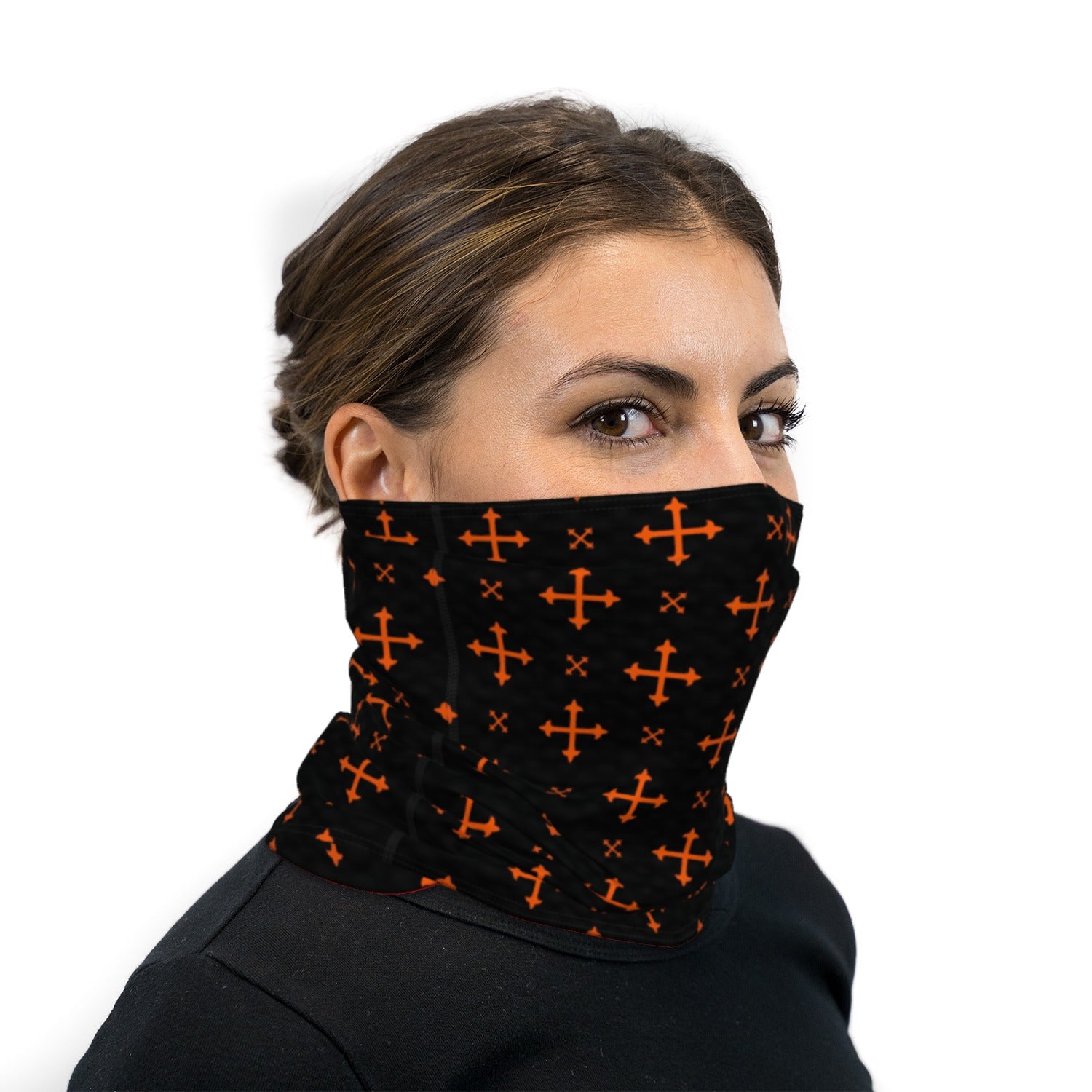 Black and Orange Crosses Neck Gaiter Face Mask