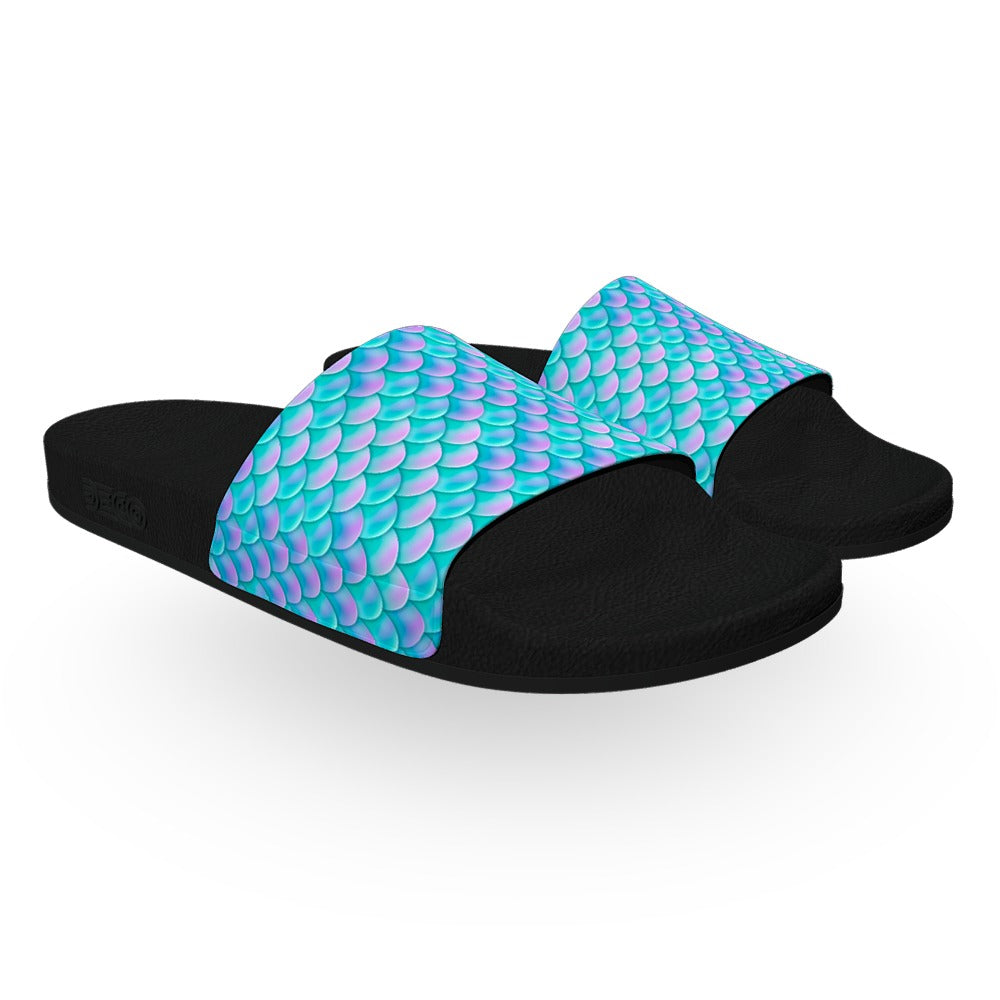 Iridescent Purple and Teal Scales Slide Sandals