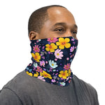 Yellow Pink Blue And Black Flowers Neck Gaiter Face Mask