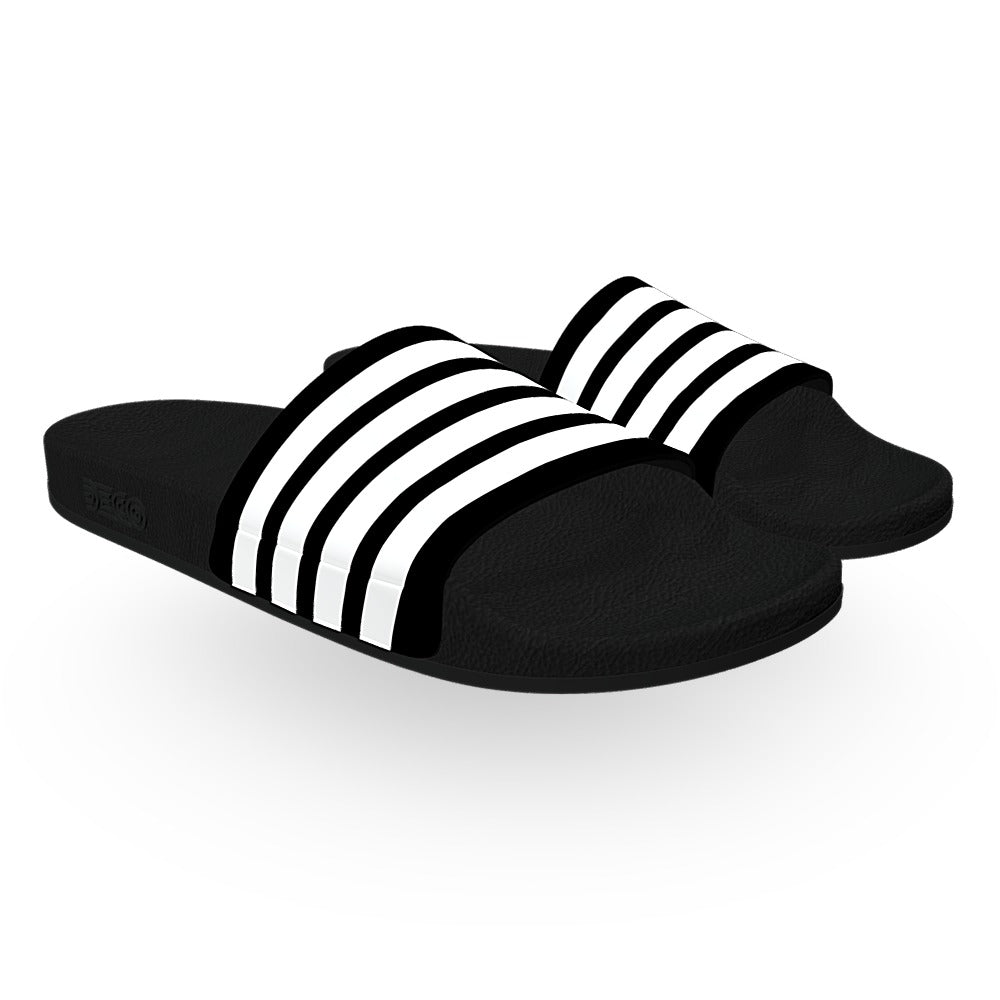 White on Black Stripe Slide Sandals