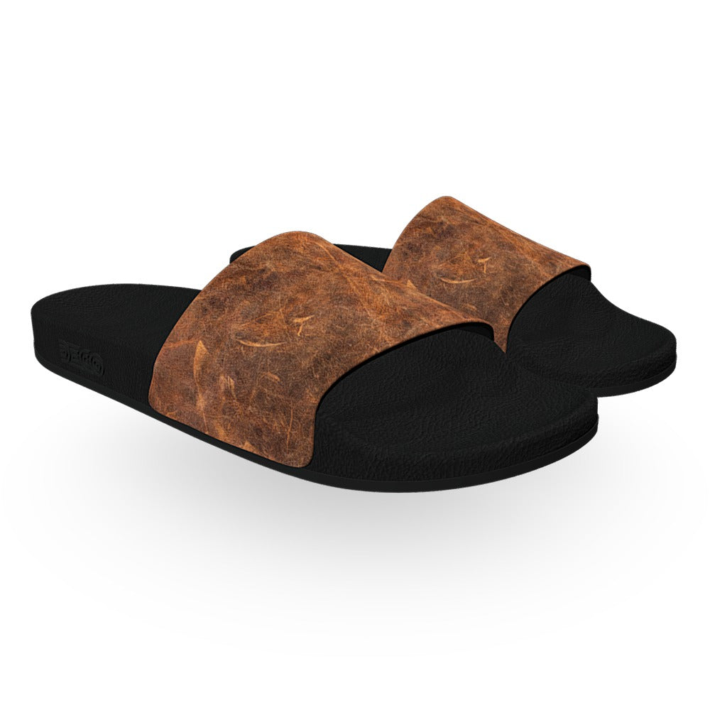 Brown Worn Leather Slide Sandals