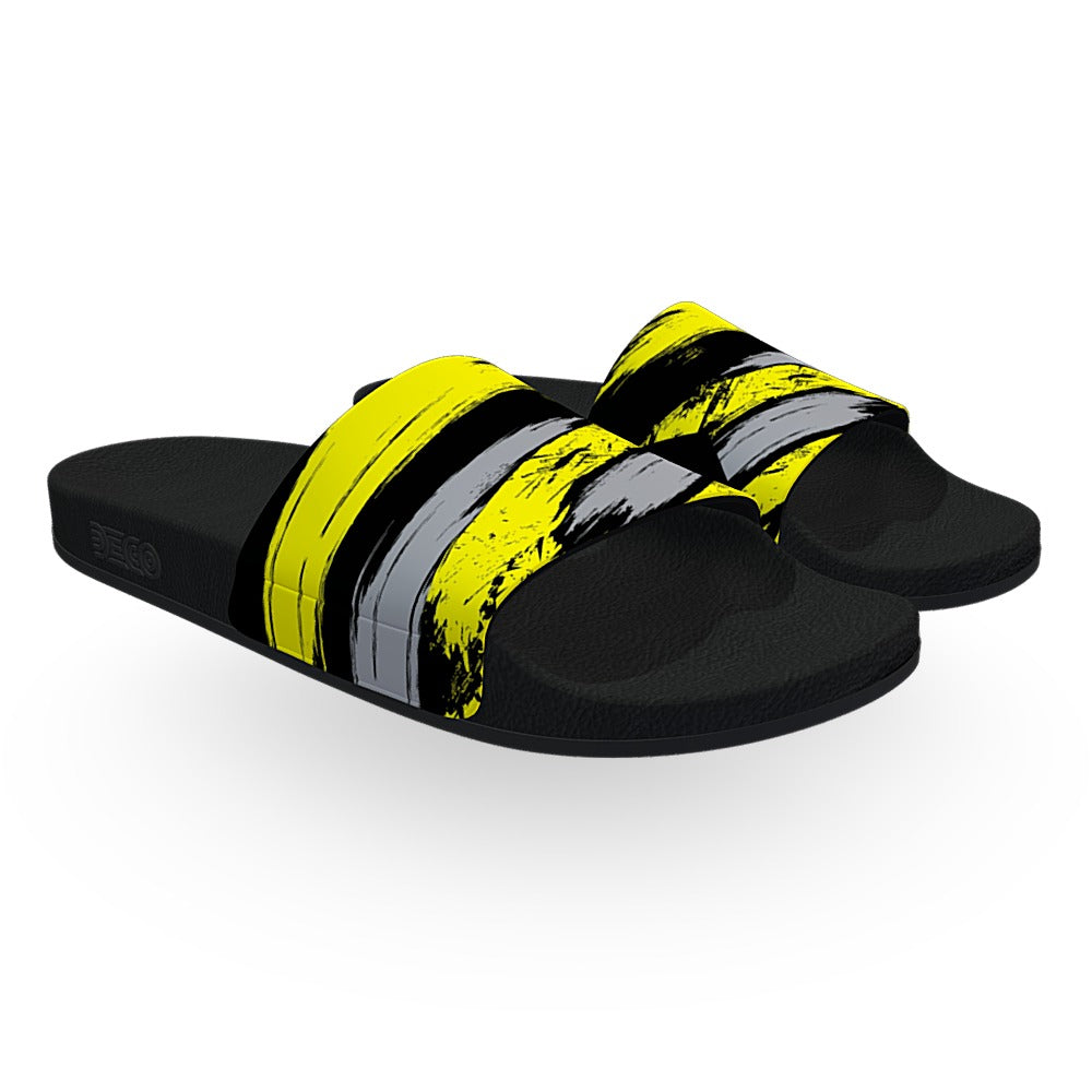 Speedy Black and Yellow Slide Sandals