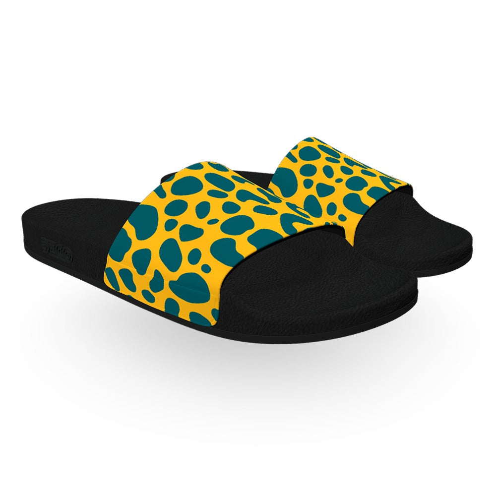 Deep Teal and Yellow Spots Slide Sandals