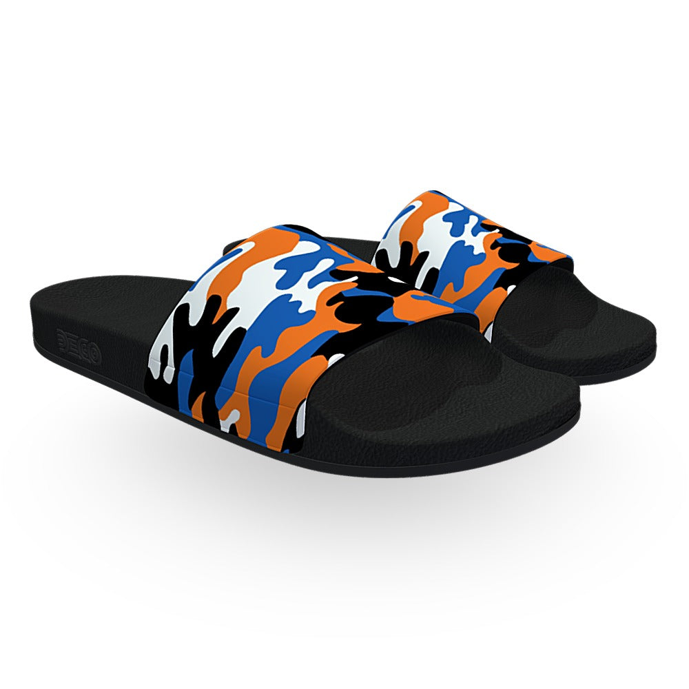 Orange and Blue Woodland Camouflage Slide Sandals