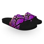 Neon Purple Snake Print Slide Sandals