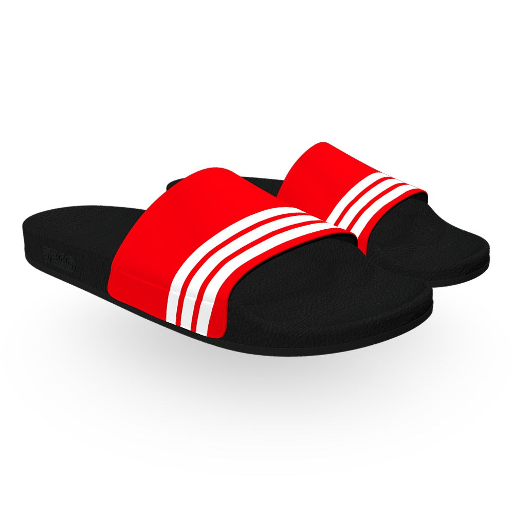 White and Red Track Stripe Slide Sandals Deco Slides