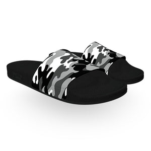 Black and White Woodland Camouflage Slide Sandals