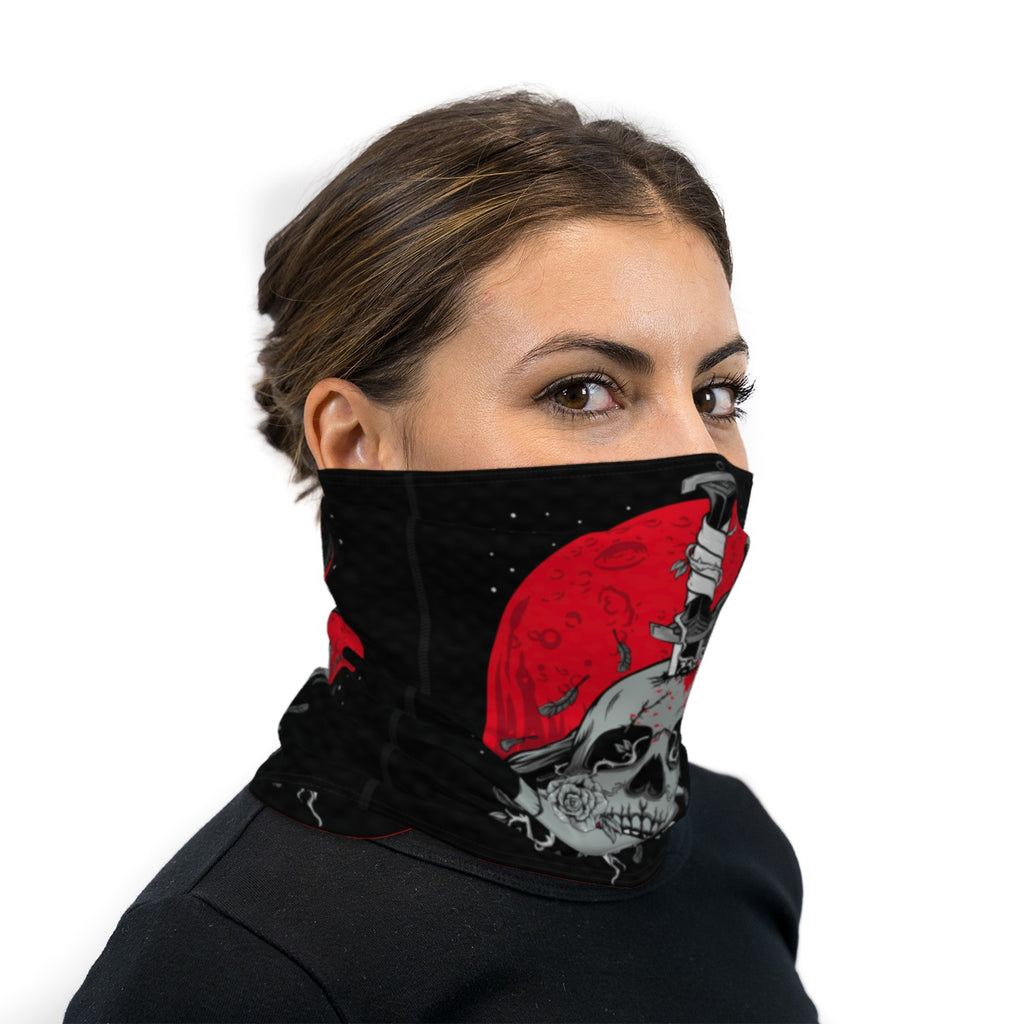 Black and Red Raven and Skull Neck Gaiter Face Mask