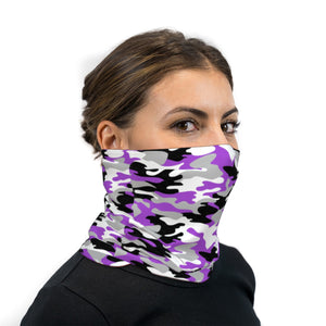 Purple Black and White Camouflage Neck Gaiter Face Mask